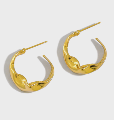 Lovcia Gold Plated 7x17mm C Shape Hoop Earrings For Women-Earrings-Yellow Gold-Yellow Gold