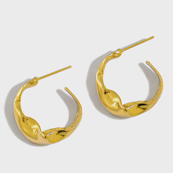 Lovcia Gold Plated 7x17mm C Shape Hoop Earrings For Women-Earrings-Yellow Gold-Yellow Gold