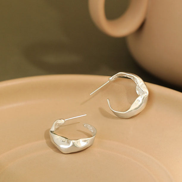 Lovcia Gold Plated 7x17mm C Shape Hoop Earrings For Women-Earrings-Yellow Gold-Yellow Gold