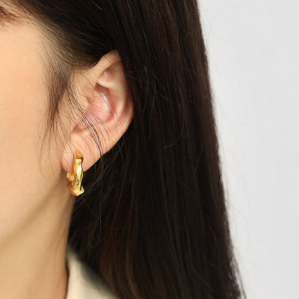 Lovcia Gold Plated 7x17mm C Shape Hoop Earrings For Women-Earrings-Yellow Gold-Yellow Gold