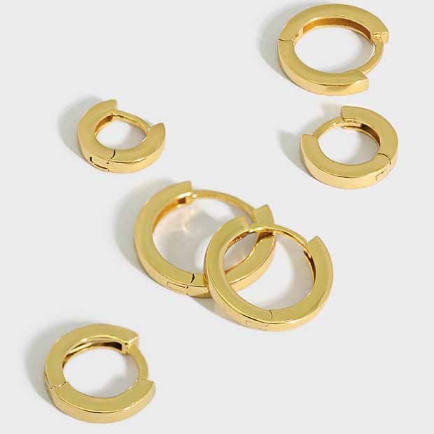 Lovcia Gold Plated 925 Circle Huggie Hoop Earrings 5mm-Earrings-Yellow Gold-10 Mm-Yellow Gold
