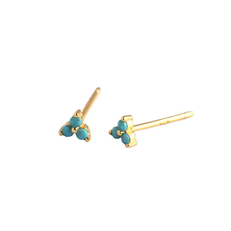Lovcia Gold Plated 925 CZ Clover Stud Earrings 4.4mm-Earrings-Turquoise & Yellow Gold-