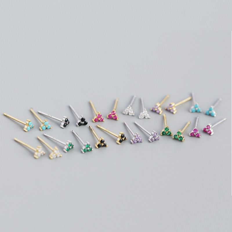 Lovcia Gold Plated 925 CZ Clover Stud Earrings 4.4mm-Earrings-Turquoise & Yellow Gold-