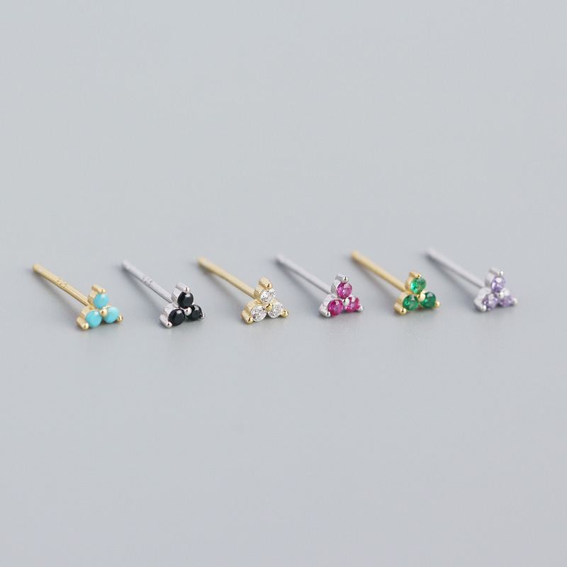 Lovcia Gold Plated 925 CZ Clover Stud Earrings 4.4mm-Earrings-Turquoise & Yellow Gold-