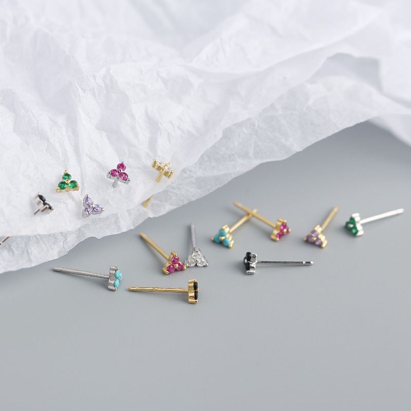 Lovcia Gold Plated 925 CZ Clover Stud Earrings 4.4mm-Earrings-Turquoise & Yellow Gold-