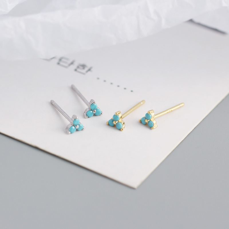 Lovcia Gold Plated 925 CZ Clover Stud Earrings 4.4mm-Earrings-Turquoise & Yellow Gold-