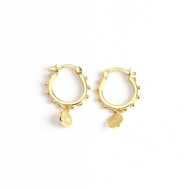 Lovcia Gold Plated 925 Hoop Earrings Bead Round Tag-Earrings-Yellow Gold-Yellow Gold