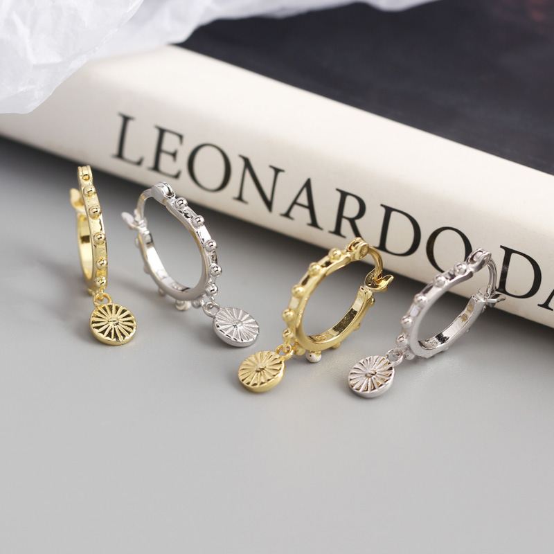 Lovcia Gold Plated 925 Hoop Earrings Bead Round Tag-Earrings-Yellow Gold-Yellow Gold
