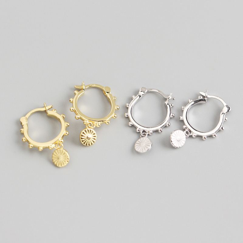 Lovcia Gold Plated 925 Hoop Earrings Bead Round Tag-Earrings-Yellow Gold-Yellow Gold
