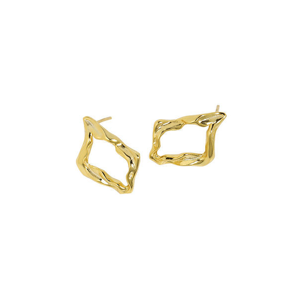 Lovcia Gold Plated 925 Irregular Square Stud Earrings 15mm-Earrings-Yellow Gold-Yellow Gold