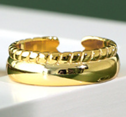 Lovcia Gold Plated 925 Ring Twisted Wide Adjustable-Rings-Yellow Gold-