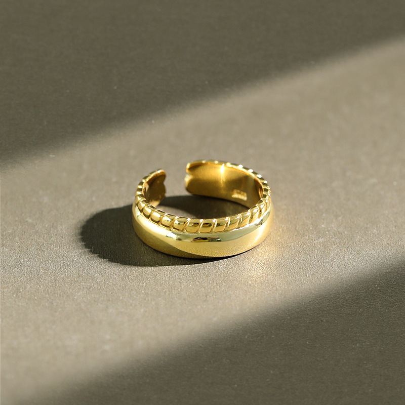 Lovcia Gold Plated 925 Ring Twisted Wide Adjustable-Rings-Yellow Gold-