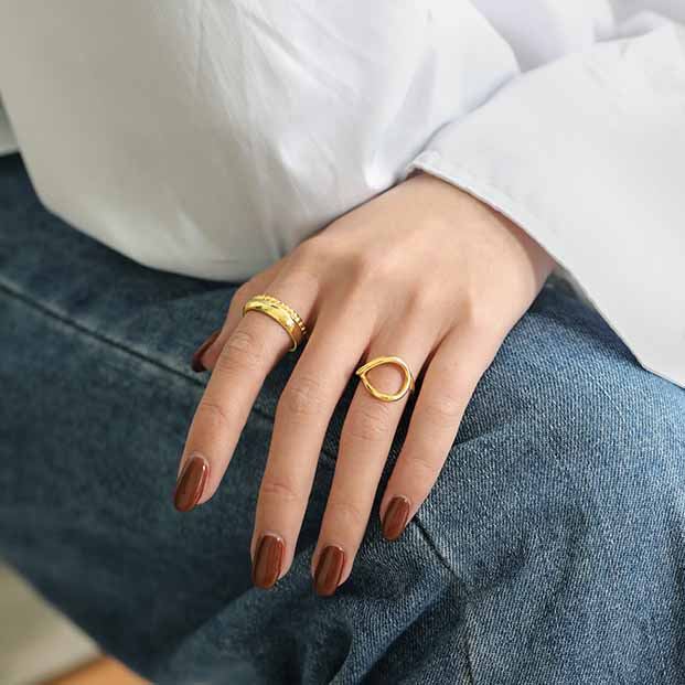 Lovcia Gold Plated 925 Ring Twisted Wide Adjustable-Rings-Yellow Gold-