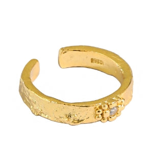 Lovcia Gold Plated 925 Silver Adjustable Ring CZ Flower-Rings-Yellow Gold-Yellow Gold