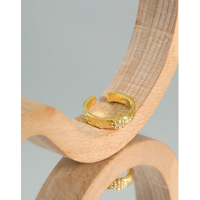 Lovcia Gold Plated 925 Silver Adjustable Ring CZ Flower-Rings-Yellow Gold-Yellow Gold