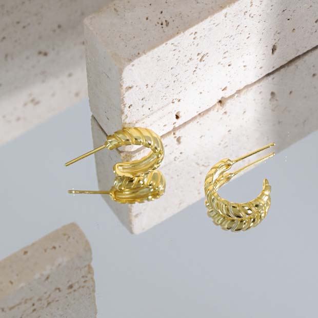 Lovcia Gold Plated 925 Silver C Shape 10.8mm Stud Earrings-Earrings-