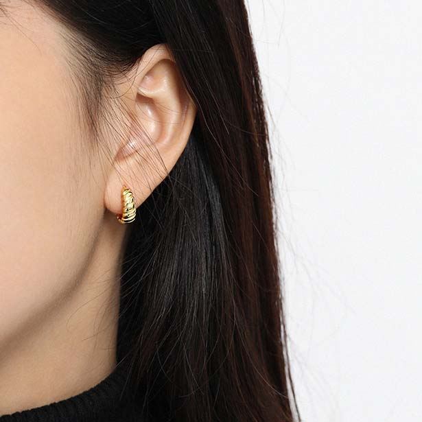Lovcia Gold Plated 925 Silver C Shape 10.8mm Stud Earrings-Earrings-