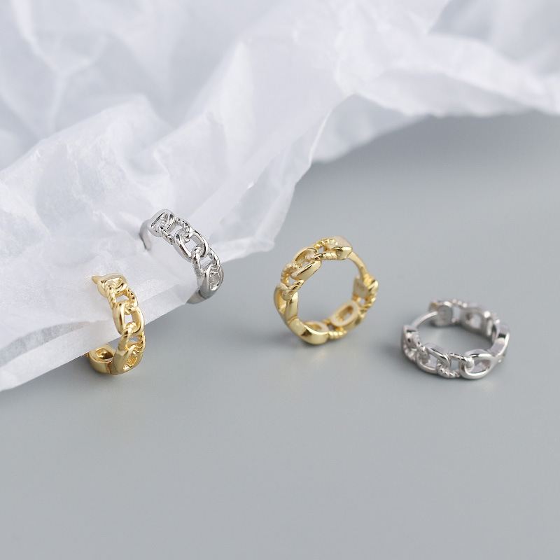 Lovcia Gold Plated 925 Silver Chain Huggie Hoops 12mm-Earrings-Yellow Gold-Yellow Gold