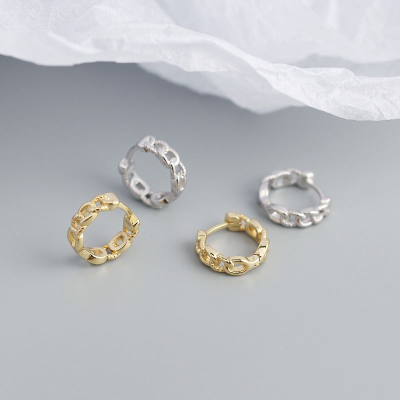 Lovcia Gold Plated 925 Silver Chain Huggie Hoops 12mm-Earrings-Yellow Gold-Yellow Gold