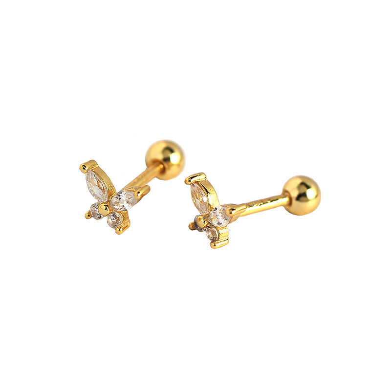 Lovcia Gold Plated 925 Silver CZ Butterfly Stud Earrings-Earrings-Yellow Gold-Yellow Gold