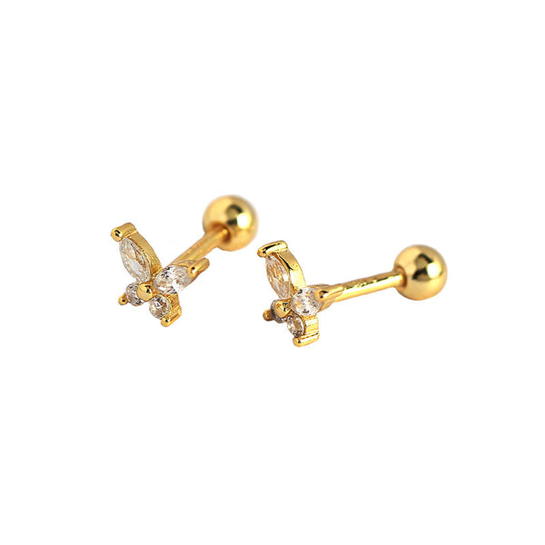 Lovcia Gold Plated 925 Silver CZ Butterfly Stud Earrings-Earrings-Yellow Gold-Yellow Gold