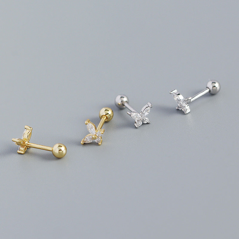 Lovcia Gold Plated 925 Silver CZ Butterfly Stud Earrings-Earrings-Yellow Gold-Yellow Gold