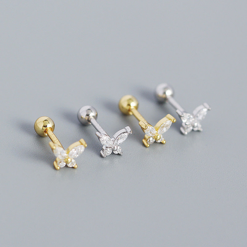 Lovcia Gold Plated 925 Silver CZ Butterfly Stud Earrings-Earrings-Yellow Gold-Yellow Gold