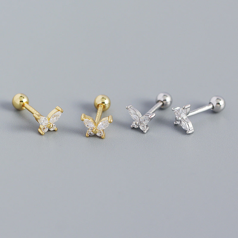 Lovcia Gold Plated 925 Silver CZ Butterfly Stud Earrings-Earrings-Yellow Gold-Yellow Gold