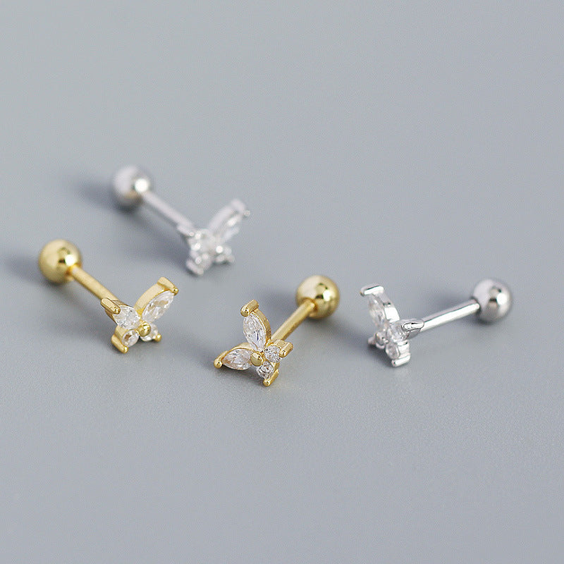 Lovcia Gold Plated 925 Silver CZ Butterfly Stud Earrings-Earrings-Yellow Gold-Yellow Gold