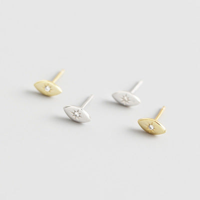 Lovcia Gold Plated 925 Silver CZ Eye Stud Earrings 7.5x4mm-Earrings-Yellow Gold-Yellow Gold
