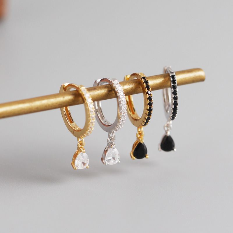 Lovcia Gold Plated 925 Silver CZ Waterdrop Hoop Earrings-Earrings-Yellow Gold & white Cz-Yellow Gold & white Cz