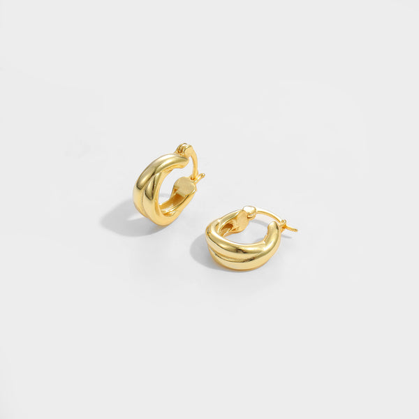 Lovcia Gold Plated 925 Silver Double Cross Hoop Earrings-Earrings-Yellow Gold-Yellow Gold