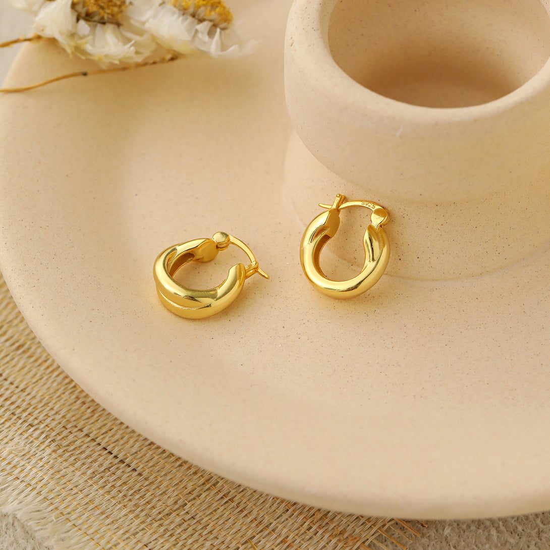 Lovcia Gold Plated 925 Silver Double Cross Hoop Earrings-Earrings-Yellow Gold-Yellow Gold