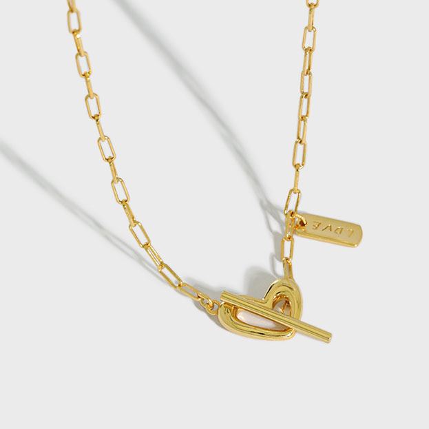 Lovcia Gold Plated 925 Silver Heart Love Letter Necklace-Necklaces-Yellow Gold-