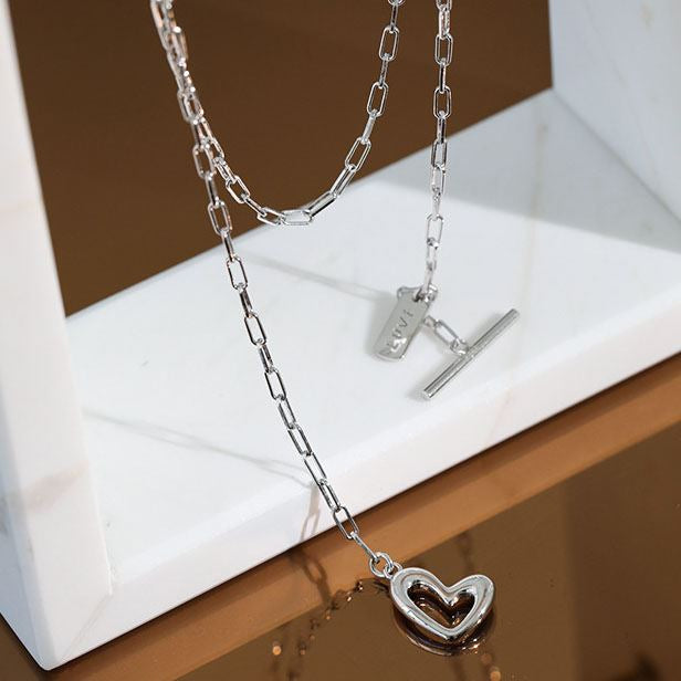 Lovcia Gold Plated 925 Silver Heart Love Letter Necklace-Necklaces-Yellow Gold-