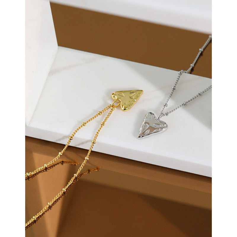 Lovcia Gold Plated 925 Silver Love Heart Necklace 45cm-Necklaces-Yellow Gold-
