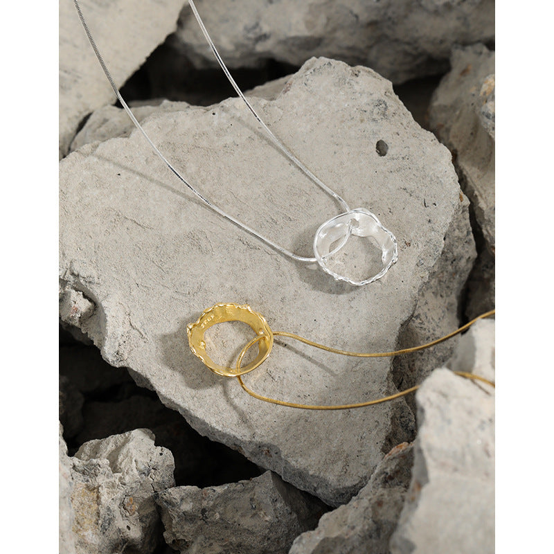 Lovcia Gold Plated 925 Silver Necklace 17mm Circle Pendant-Necklaces-Yellow Gold-Yellow Gold