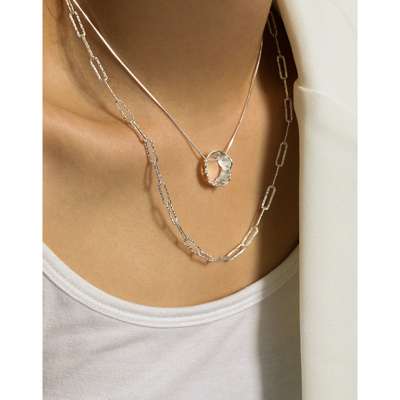 Lovcia Gold Plated 925 Silver Necklace 17mm Circle Pendant-Necklaces-Yellow Gold-Yellow Gold