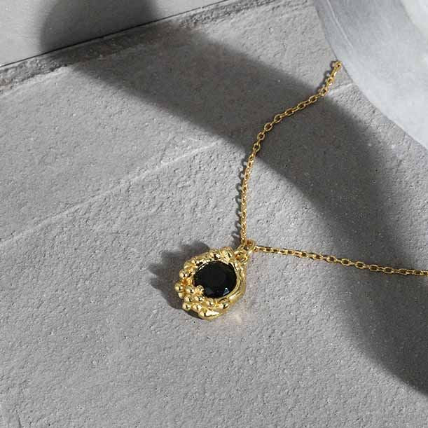 Lovcia Gold Plated 925 Silver Necklace With Black CZ-Necklaces-Yellow Gold-Yellow Gold