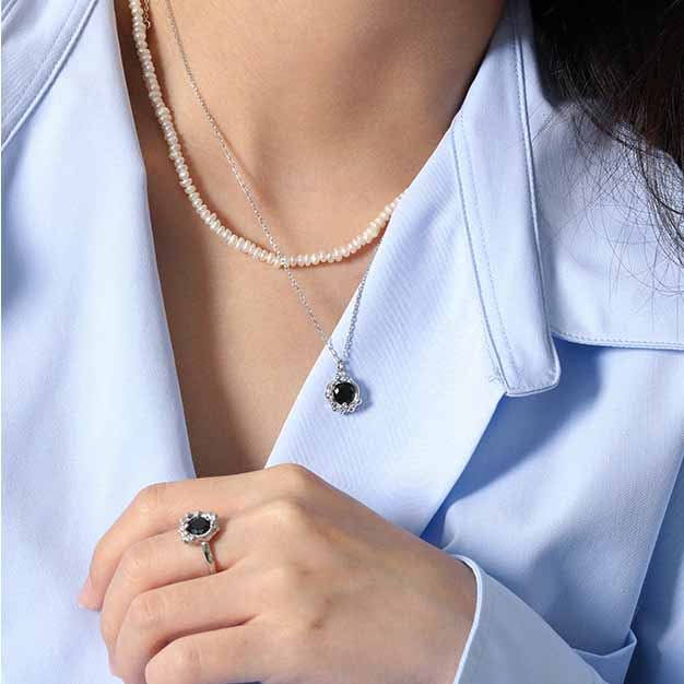 Lovcia Gold Plated 925 Silver Necklace With Black CZ-Necklaces-Yellow Gold-Yellow Gold