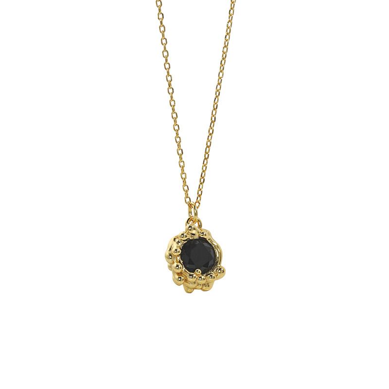 Lovcia Gold Plated 925 Silver Necklace With Black CZ-Necklaces-Yellow Gold-Yellow Gold