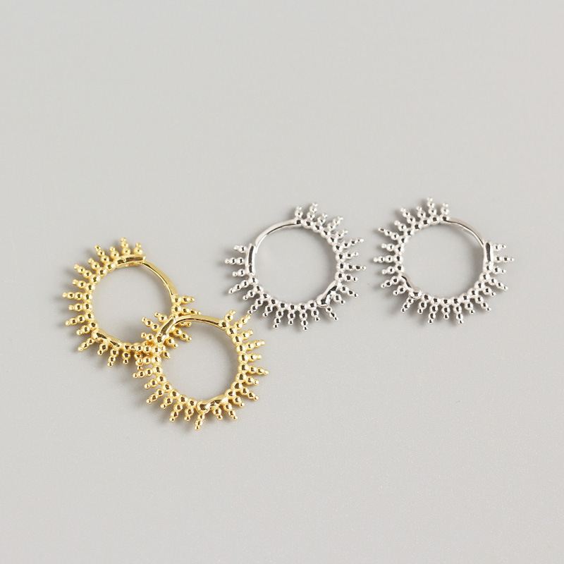 Lovcia Gold Plated 925 Silver Sun Circle Bead Huggie Hoops-Earrings-Silver-Silver
