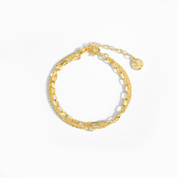 Lovcia Gold Plated 925 Sterling Bracelet Double Layer Chain-Bracelets-Yellow Gold-Yellow Gold