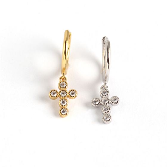 Lovcia Gold Plated 925 Sterling Cross CZ Hoop Earrings-Earrings-Yellow Gold-Yellow Gold