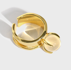 Lovcia Gold Plated 925 Sterling Crystal Ball Ring Open Size-Rings-Yellow Gold-Yellow Gold