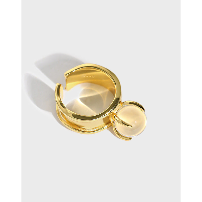Lovcia Gold Plated 925 Sterling Crystal Ball Ring Open Size-Rings-Yellow Gold-Yellow Gold