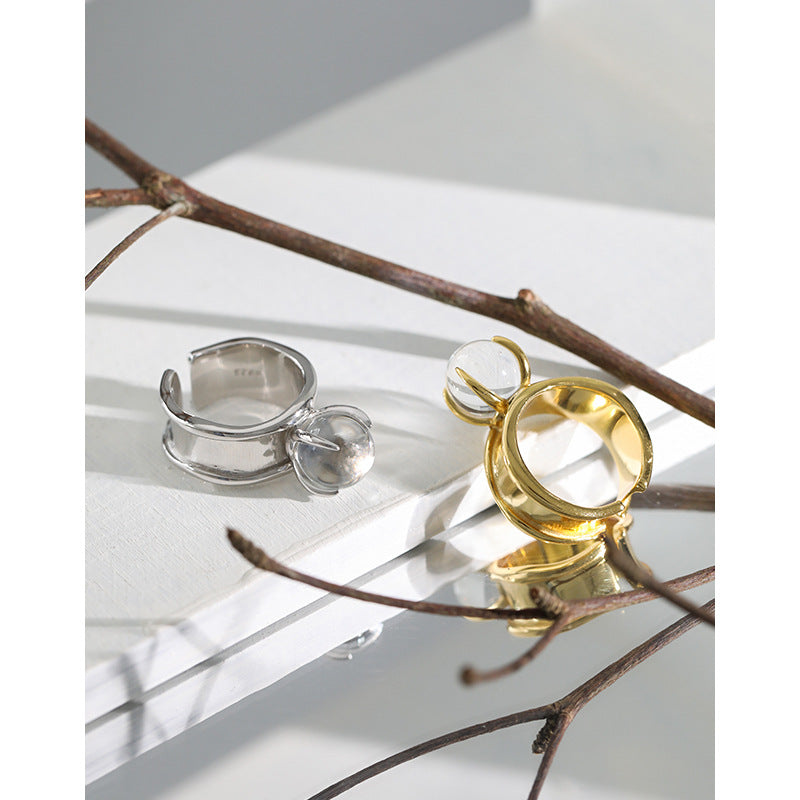 Lovcia Gold Plated 925 Sterling Crystal Ball Ring Open Size-Rings-Yellow Gold-Yellow Gold