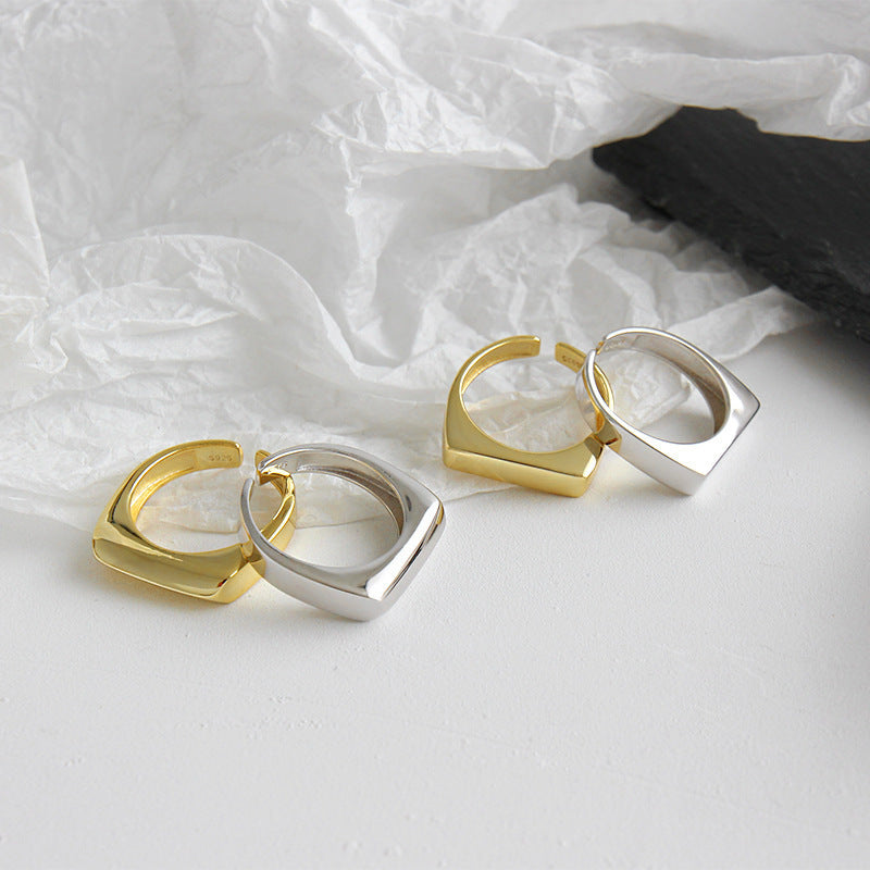 Lovcia Gold Plated 925 Sterling Ring Adjustable Rectangle-Rings-Yellow Gold-Rectangle Model (138)-Yellow Gold