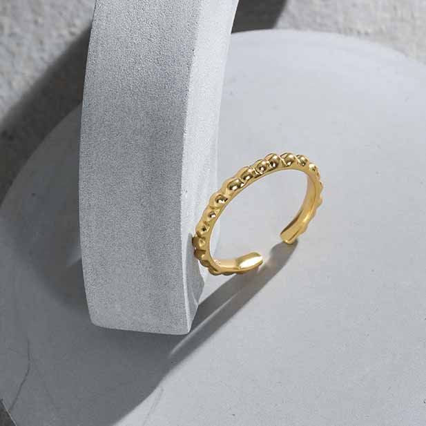 Lovcia Gold Plated 925 Sterling Silver Adjustable Bead Ring-Rings-Yellow Gold-Yellow Gold