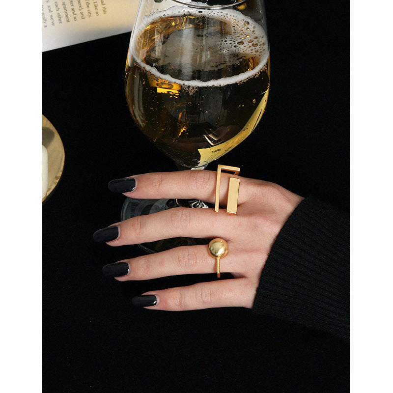 Lovcia Gold Plated 925 Sterling Silver Adjustable Ring Ball-Rings-Yellow Gold-Yellow Gold